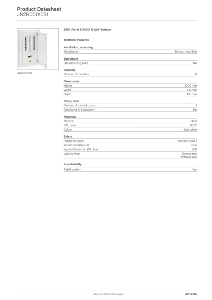 Image Hager Product data sheet JN2B00010S1  | Hager Africa