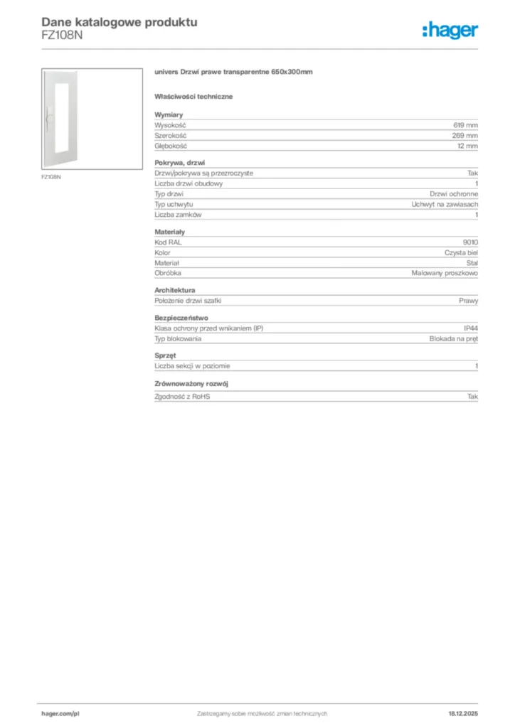 Zdjęcie Hager Karta katalogowa FZ108N | Hager Polska