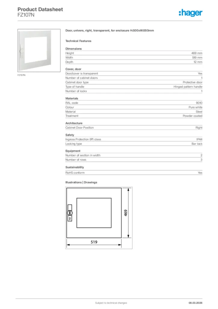 Image Hager Product data sheet FZ107N  | Hager Africa