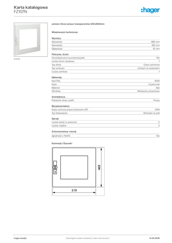 Zdjęcie Hager Karta katalogowa FZ107N | Hager Polska