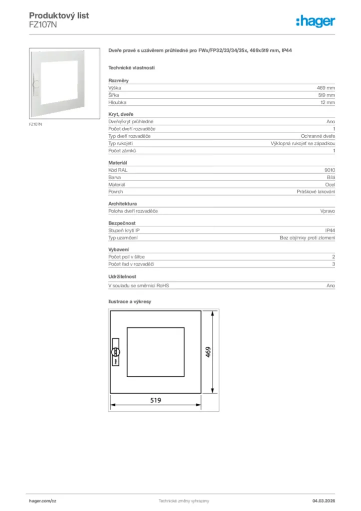 Obrázek Hager Product data sheet FZ107N | Hager
