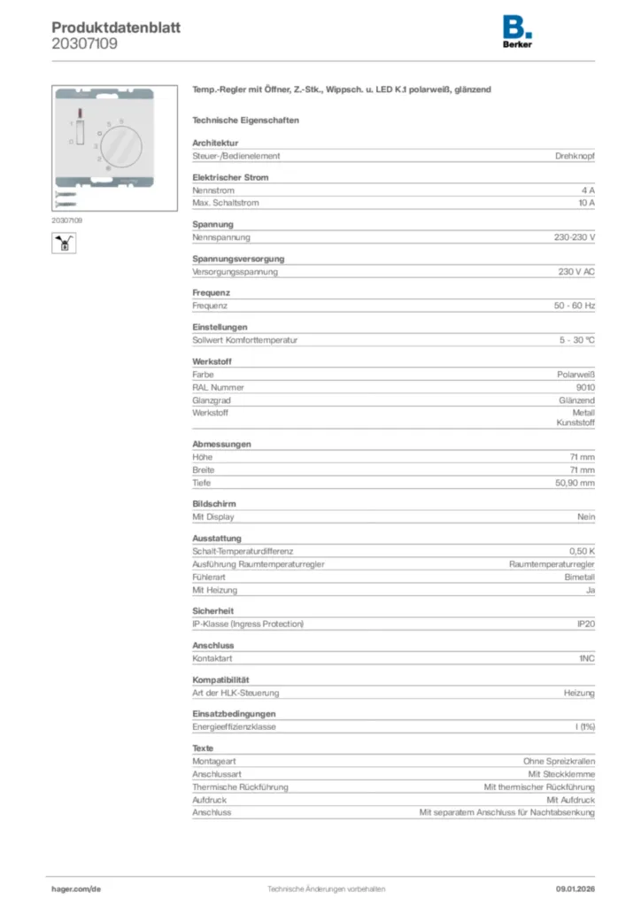 Bild Berker Produktdatenblatt 20307109 | Hager Deutschland