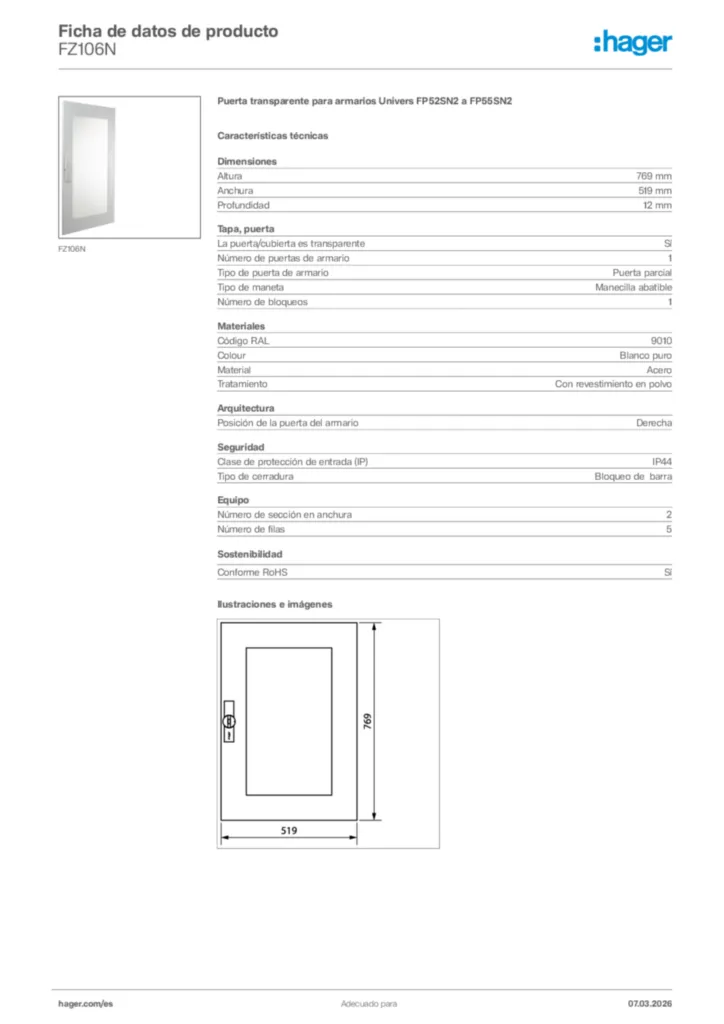 Imagen Hager Ficha de datos de producto FZ106N | Hager España