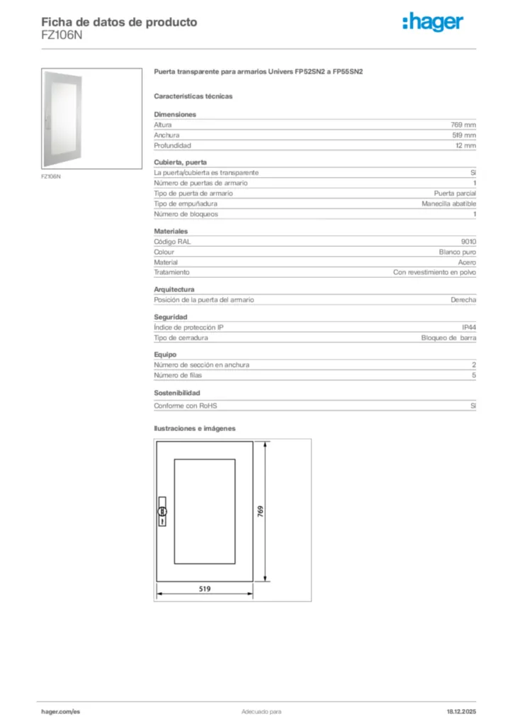 Imagen Hager Ficha de datos de producto FZ106N | Hager España