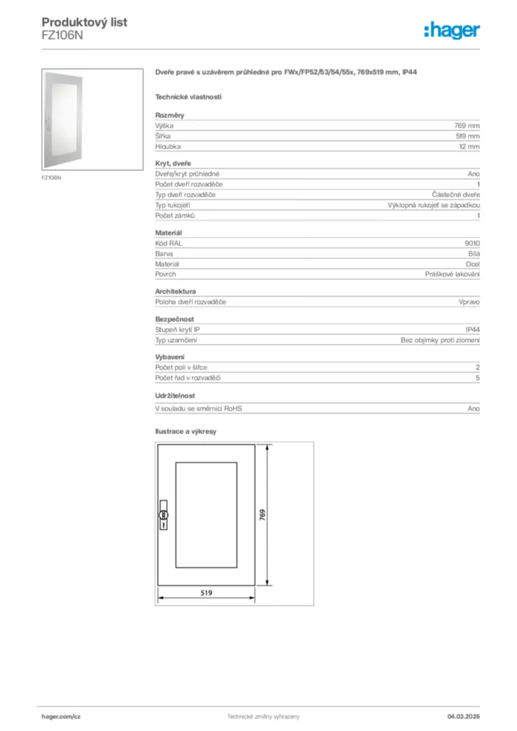 Obrázek Hager Product data sheet FZ106N | Hager