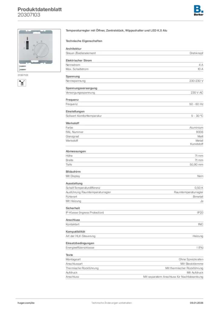 Bild Berker Produktdatenblatt 20307103 | Hager Deutschland