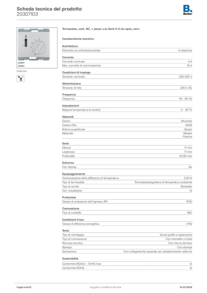 Immagine Berker Scheda tecnica del prodotto 20307103 | Hager Italia