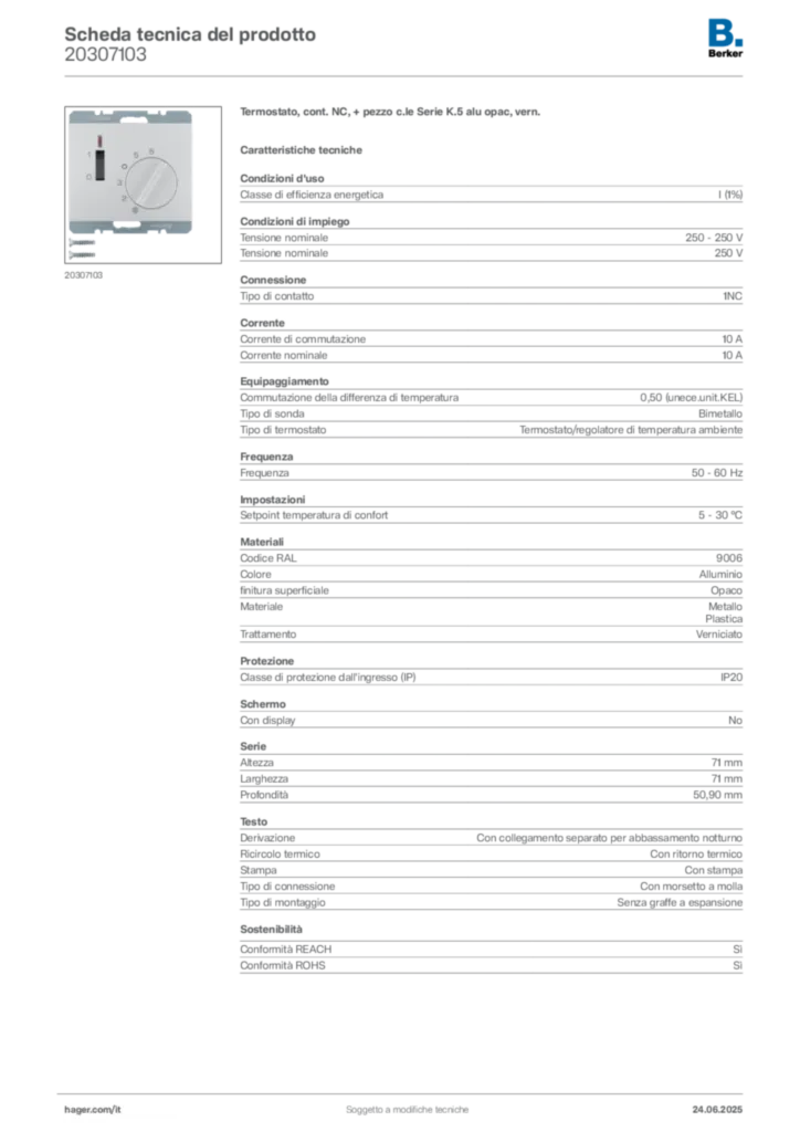 Immagine Berker Scheda tecnica del prodotto 20307103 | Hager Italia