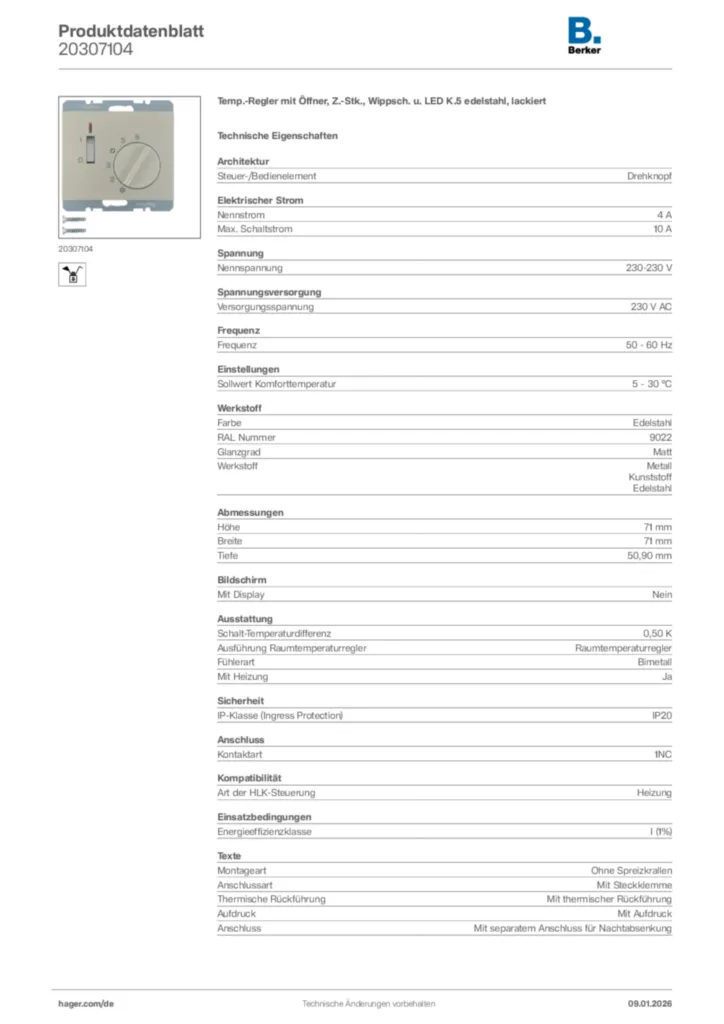 Bild Berker Produktdatenblatt 20307104 | Hager Deutschland