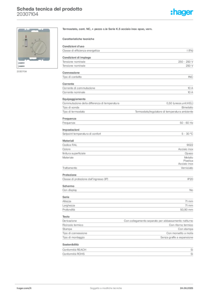 Immagine Berker Scheda tecnica del prodotto 20307104 | Hager Italia