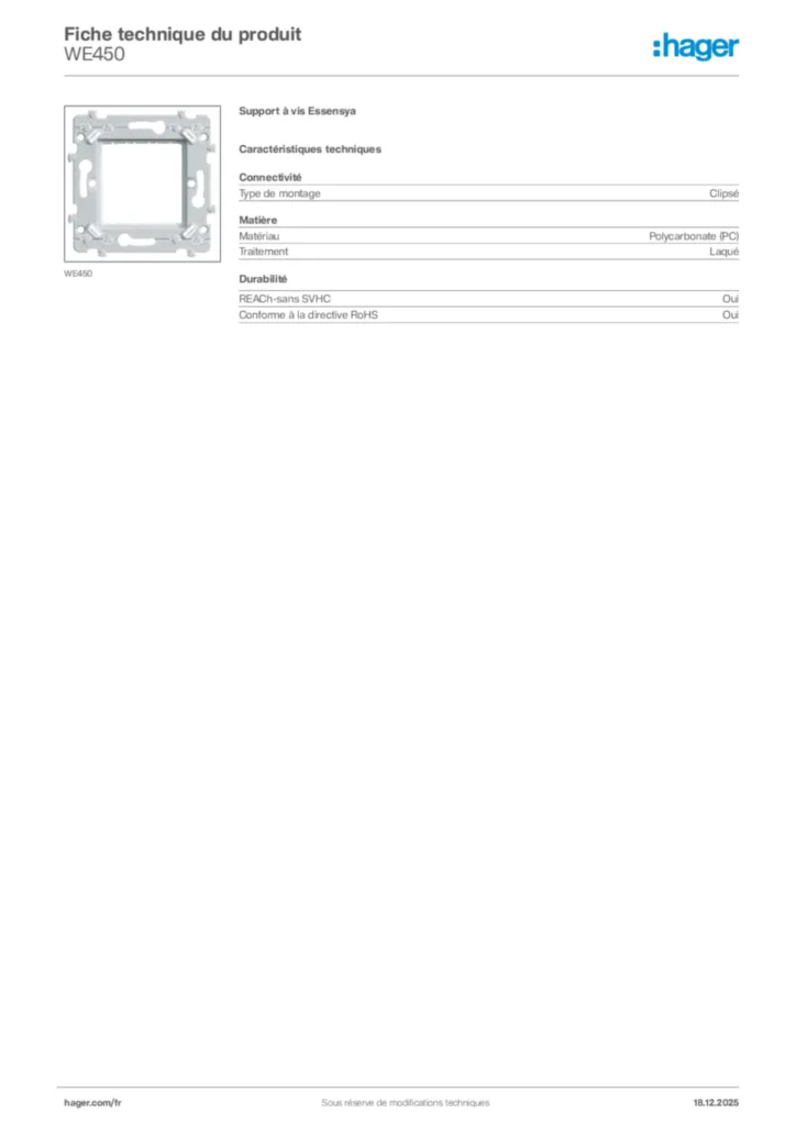 Image Hager Fiche technique du produit WE450 | Hager France