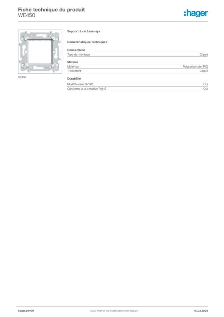 Image Hager Fiche technique du produit WE450 | Hager France