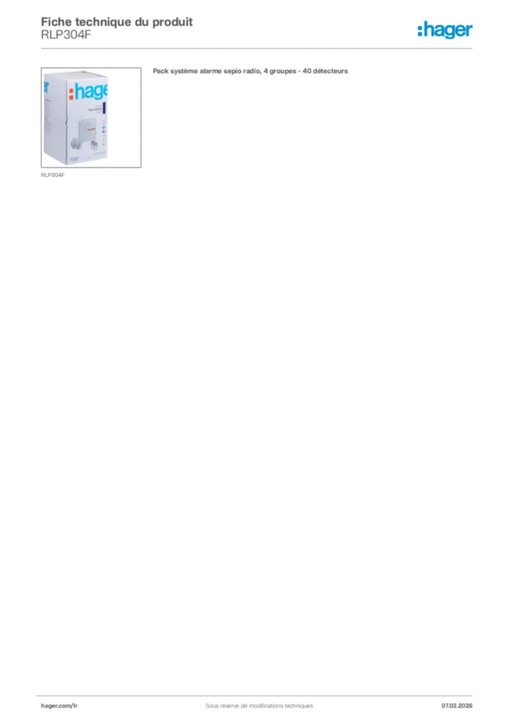 Image Hager Fiche technique du produit RLP304F | Hager France