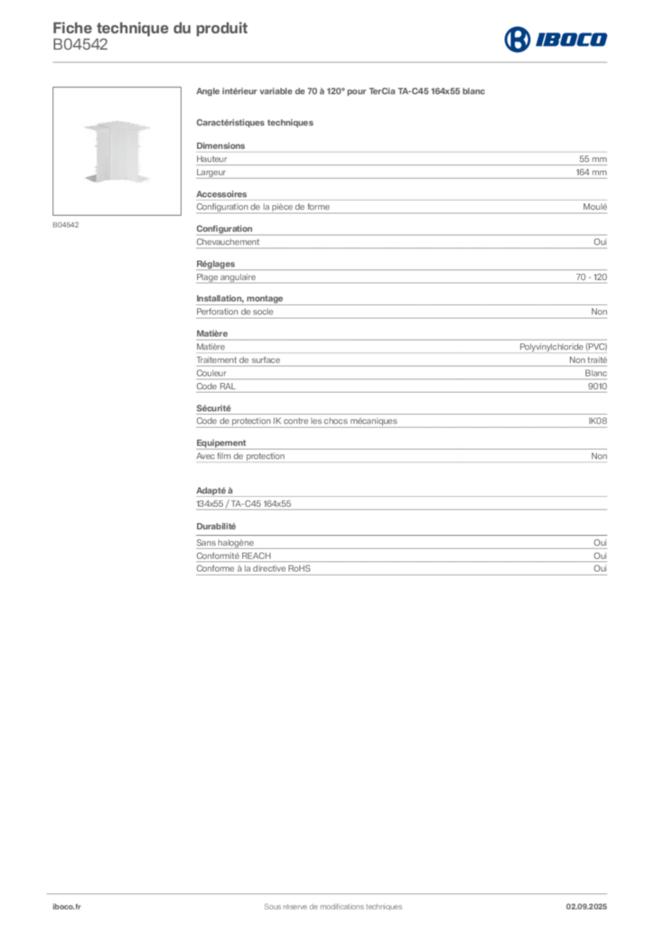 Image Iboco Fiche technique du produit B04542 | Hager France
