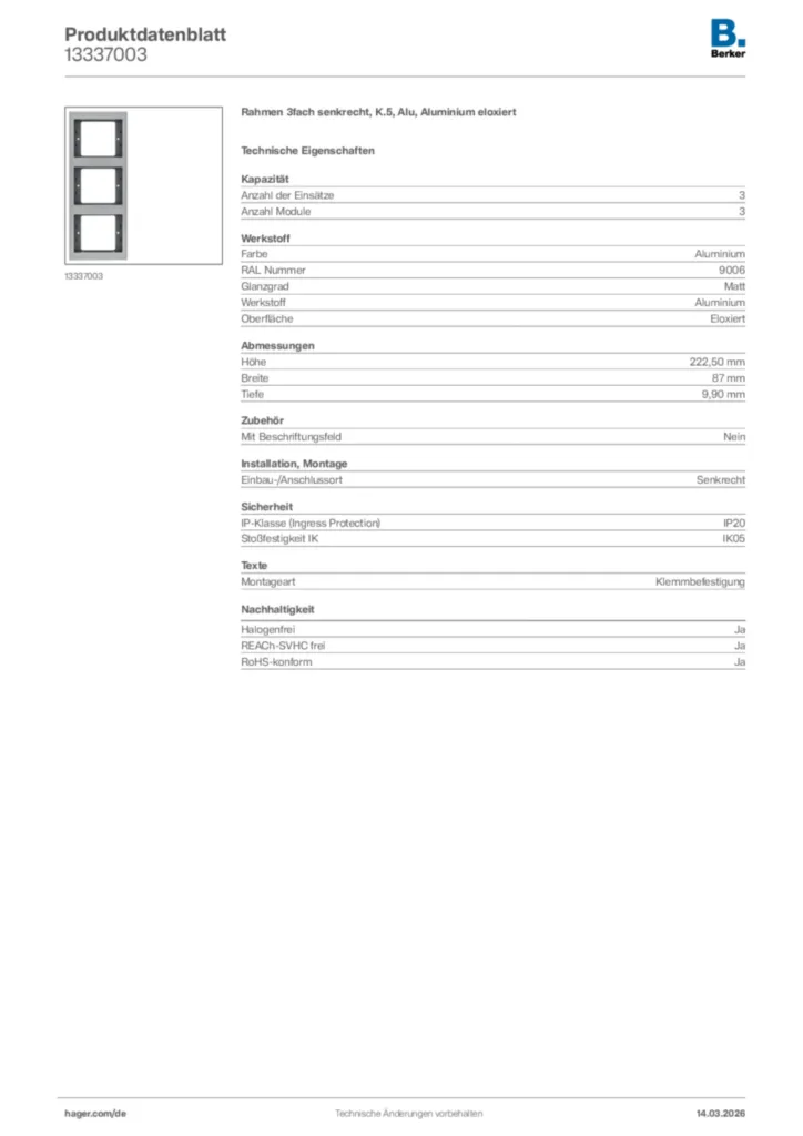 Bild Berker Produktdatenblatt 13337003 | Hager Deutschland