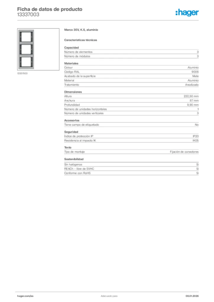 Imagen Hager Ficha de datos de producto 13337003 | Hager España