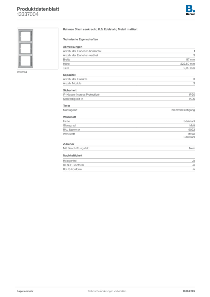 Bild Berker Produktdatenblatt 13337004 | Hager Deutschland