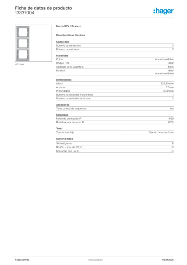 Imagen Hager Ficha de datos de producto 13337004 | Hager España