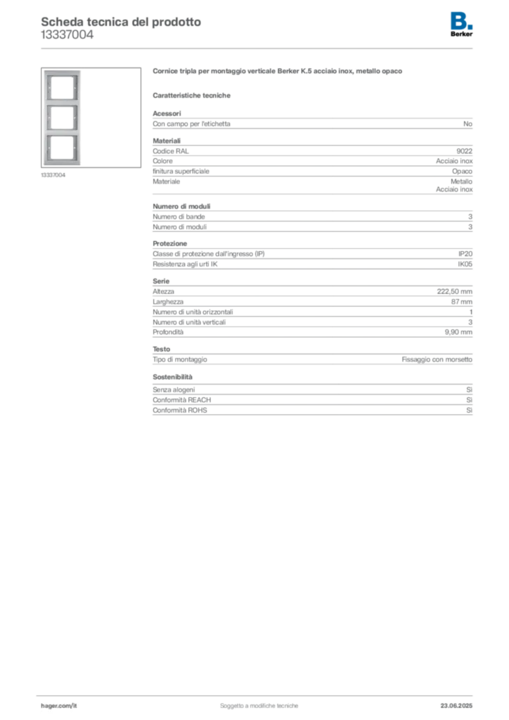 Immagine Berker Scheda tecnica del prodotto 13337004 | Hager Italia
