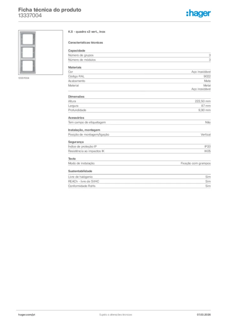 Imagem Hager Ficha técnica do produto 13337004 | Hager Portugal
