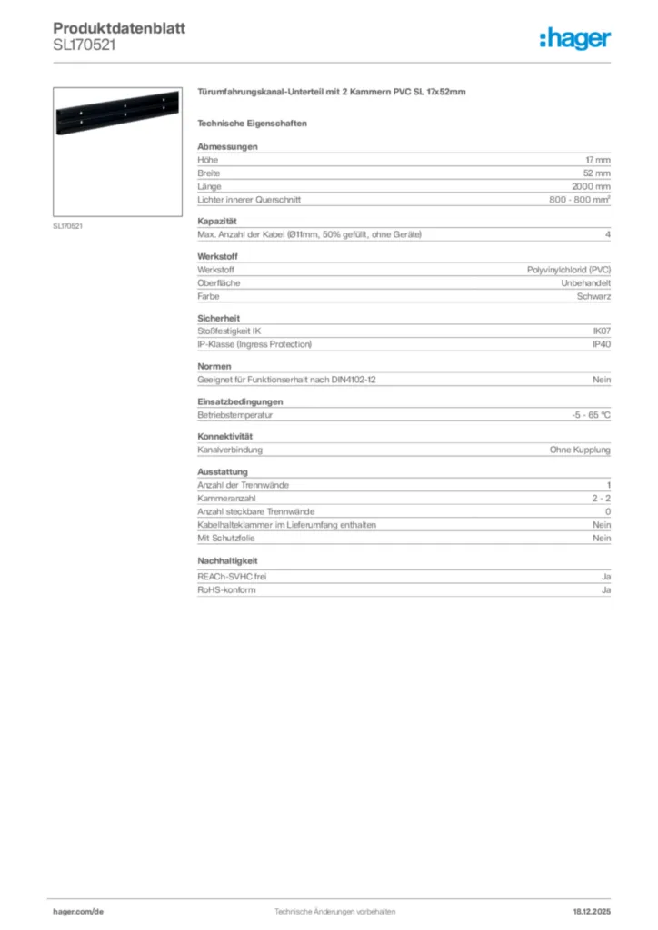 Bild Hager Produktdatenblatt SL170521 | Hager Deutschland