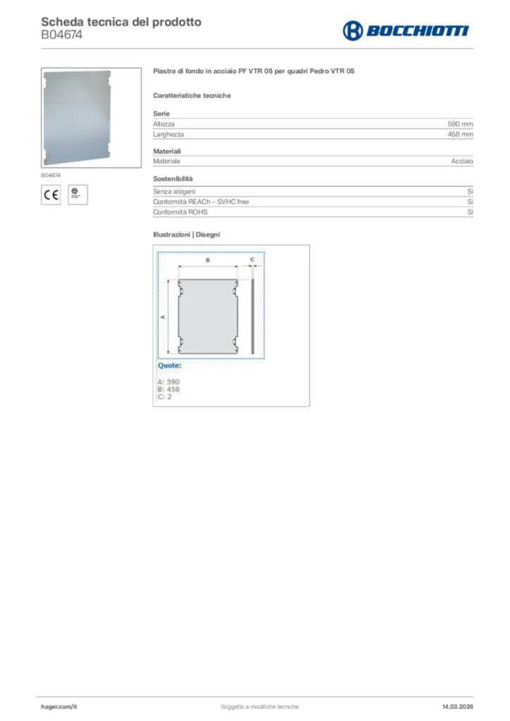 Immagine Bocchiotti Scheda tecnica del prodotto B04674 | Hager Italia