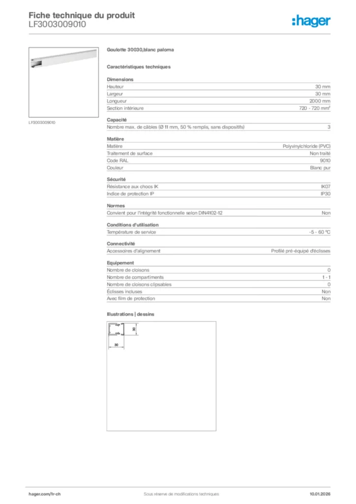 Image Hager Fiche technique du produit LF3003009010 | Hager Suisse