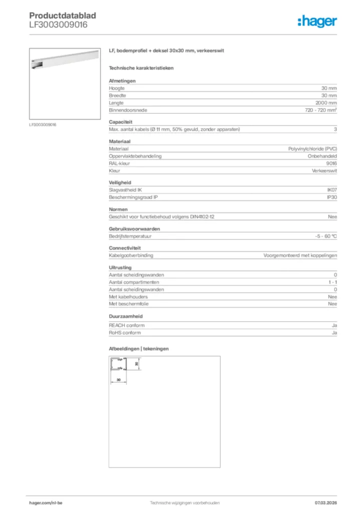 Afbeelding Hager Productdatablad LF3003009016 | Hager Belgium