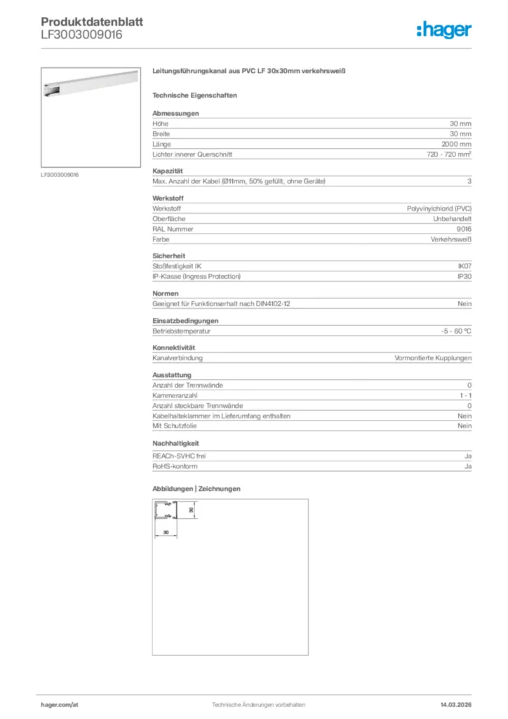 Bild Hager Produktdatenblatt LF3003009016 | Hager Deutschland
