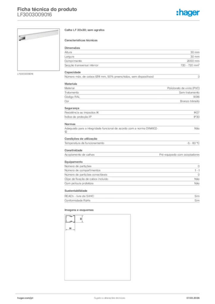 Imagem Hager Ficha técnica do produto LF3003009016 | Hager Portugal