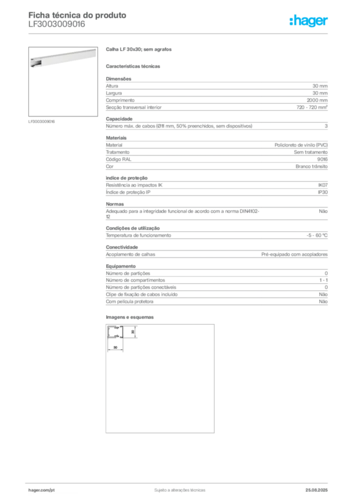 Imagem Hager Ficha técnica do produto LF3003009016 | Hager Portugal