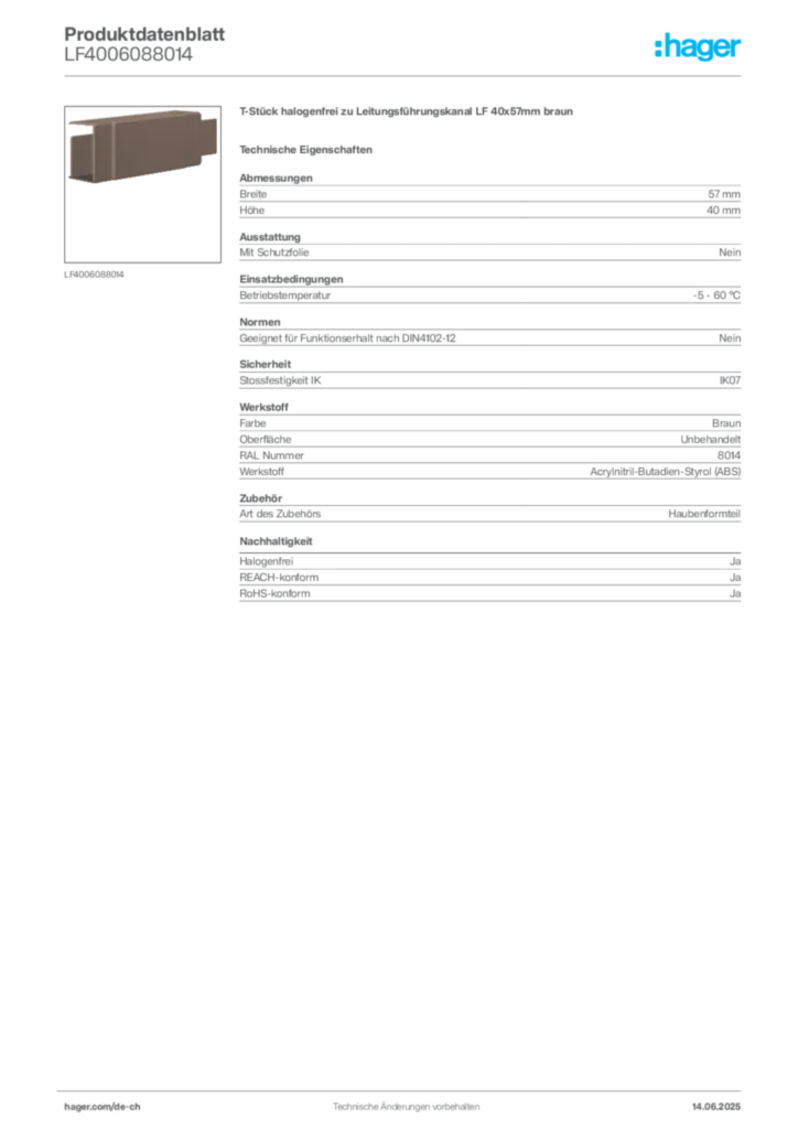 Bild Hager Produktdatenblatt LF4006088014 | Hager Schweiz