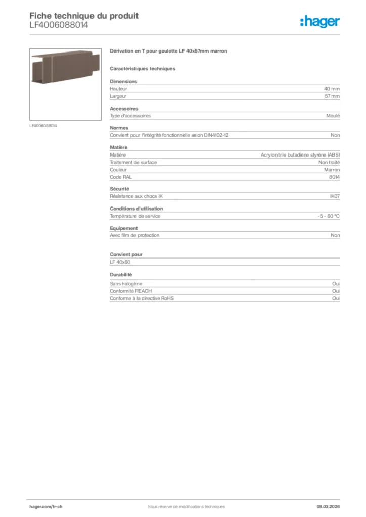 Image Hager Fiche technique du produit LF4006088014 | Hager Suisse