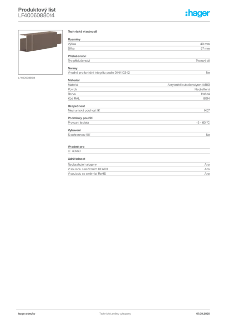 Obrázek Hager Produktový list LF4006088014 | Hager