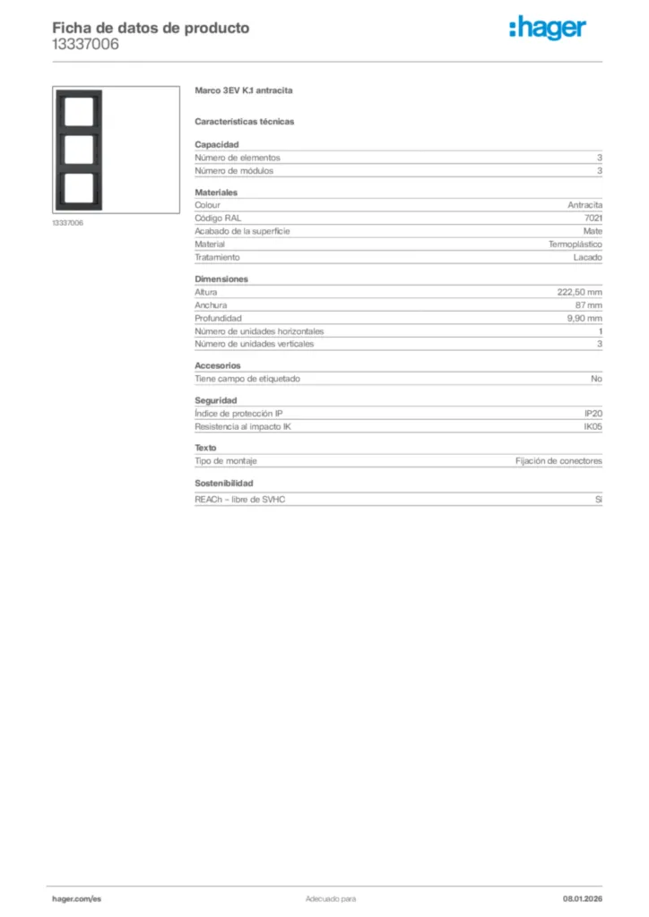 Imagen Hager Ficha de datos de producto 13337006 | Hager España