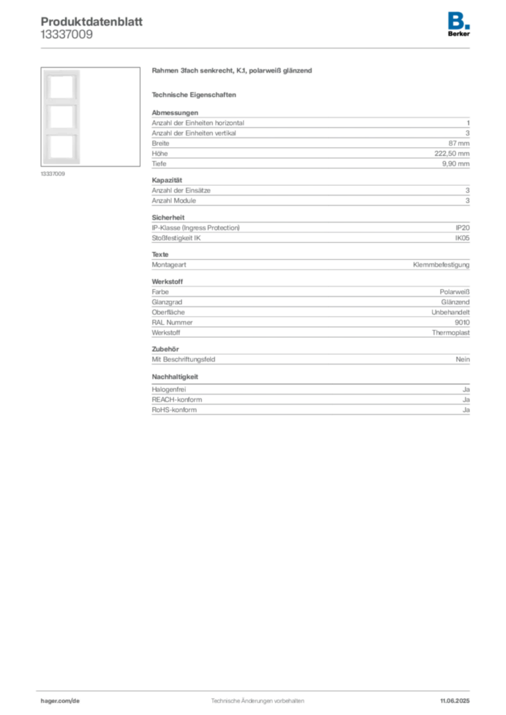 Berker Produktdatenblatt 13337009