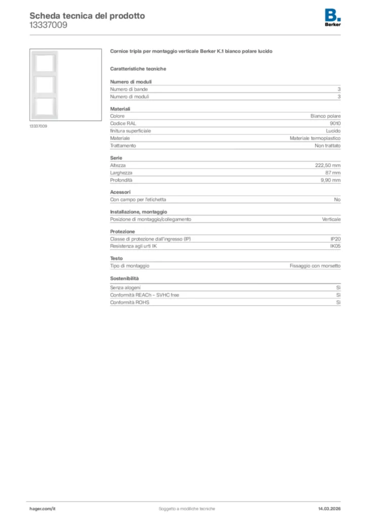 Immagine Berker Scheda tecnica del prodotto 13337009 | Hager Italia