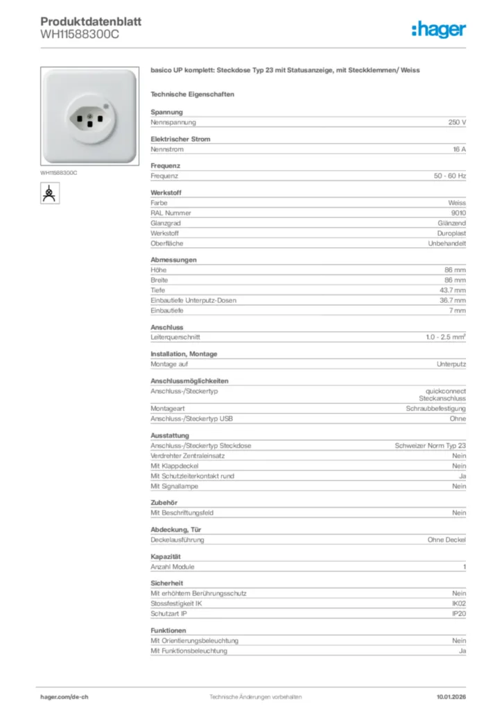 Bild Hager Produktdatenblatt WH11588300C | Hager Schweiz