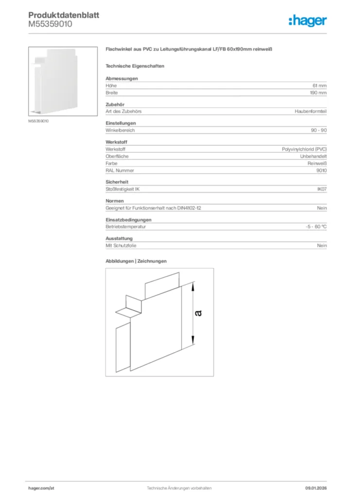 Bild Hager Produktdatenblatt M55359010 | Hager Deutschland