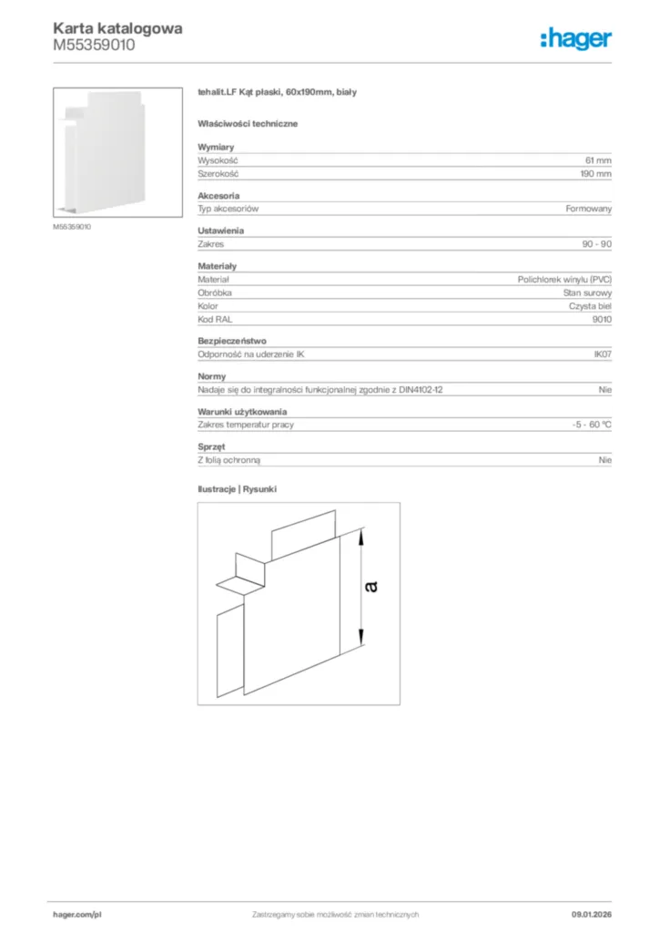 Zdjęcie Hager Karta katalogowa M55359010 | Hager Polska
