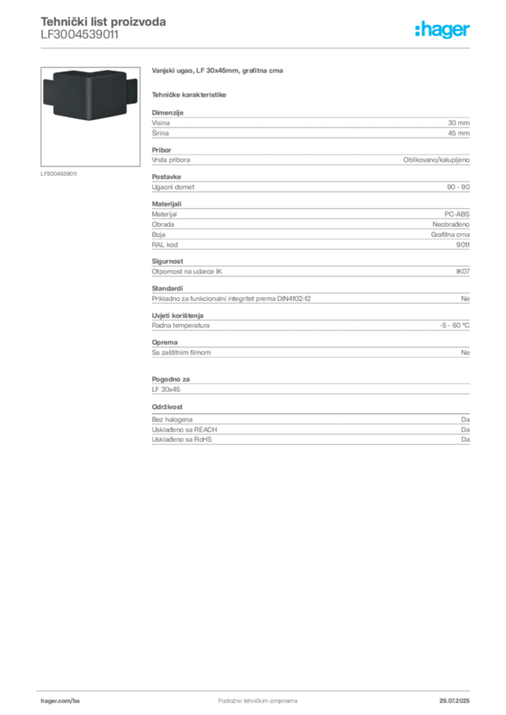 Slika Hager Product data sheet LF3004539011  | Hager