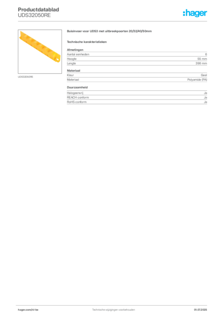 Afbeelding Hager Productdatablad UDS32050RE | Hager Belgium
