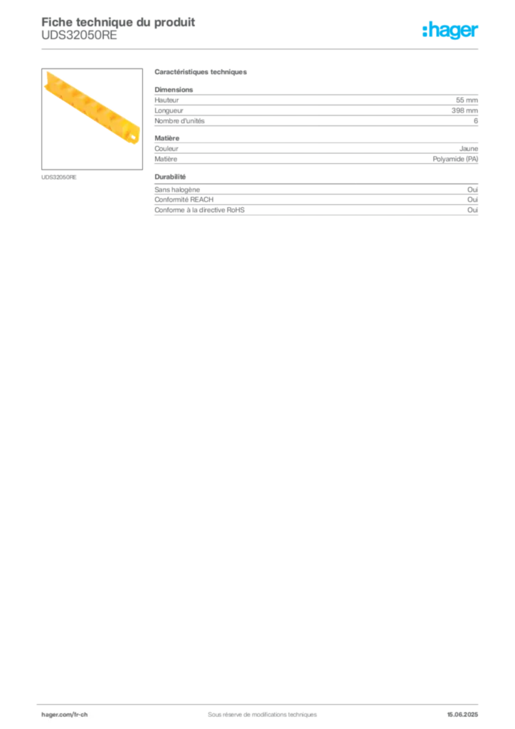 Image Hager Fiche technique du produit UDS32050RE | Hager Suisse