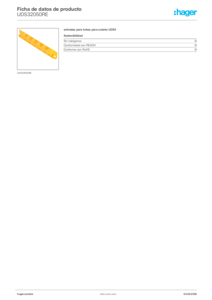 Imagen Hager Ficha de datos de producto UDS32050RE | Hager España