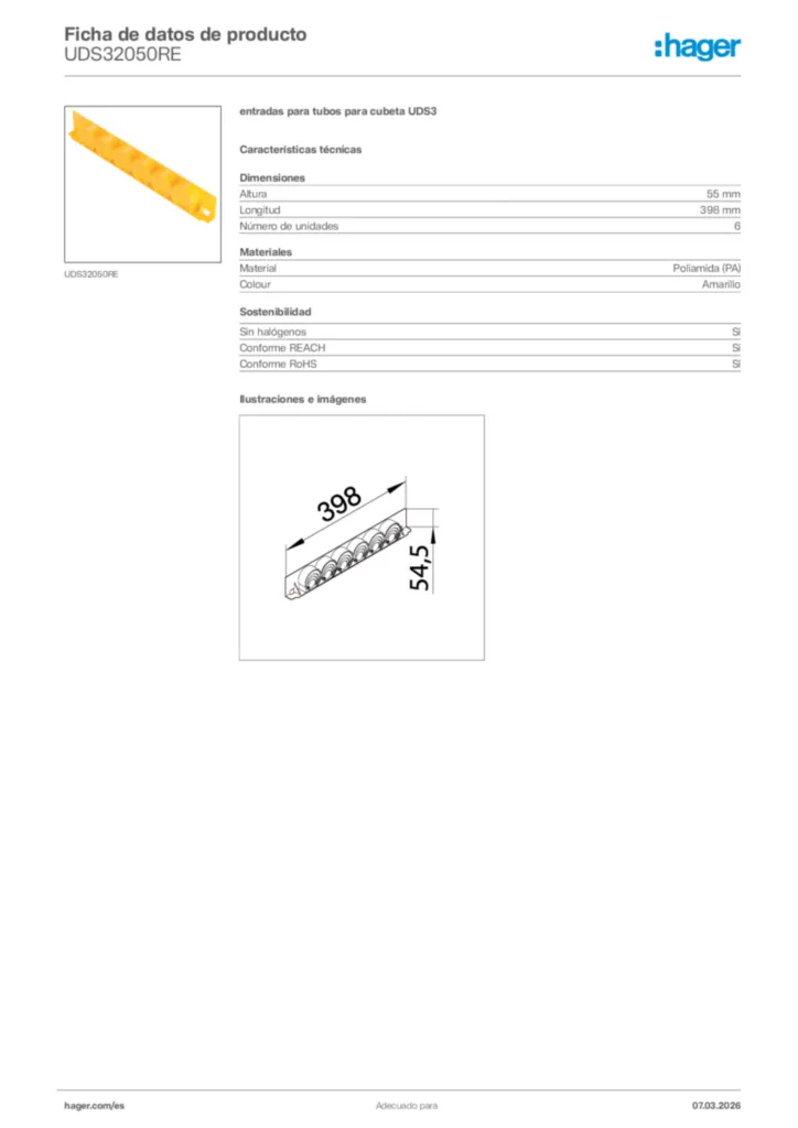 Imagen Hager Ficha de datos de producto UDS32050RE | Hager España