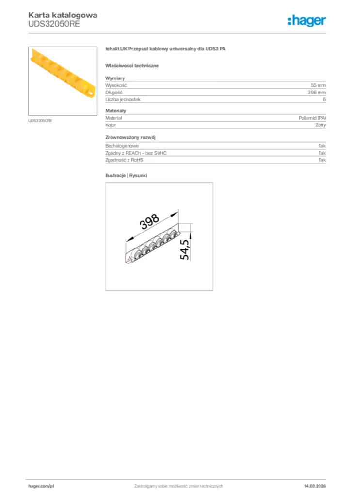 Zdjęcie Hager Karta katalogowa UDS32050RE | Hager Polska