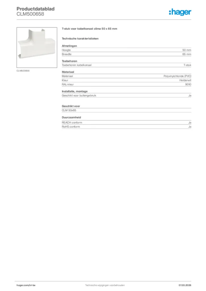 Afbeelding Hager Productdatablad CLM500658 | Hager Belgium