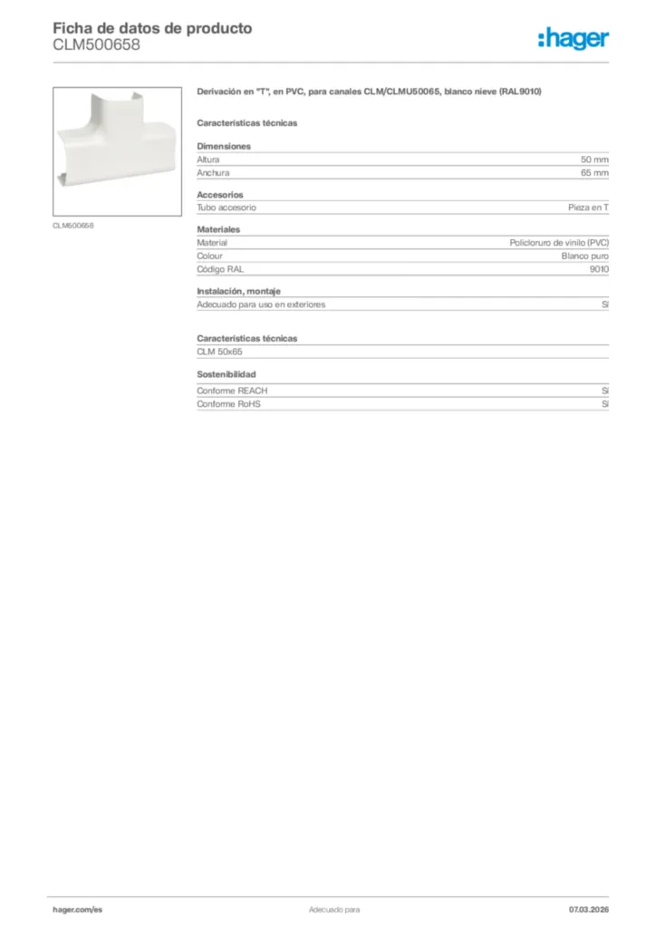 Imagen Hager Ficha de datos de producto CLM500658 | Hager España