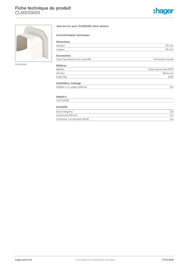 Image Hager Fiche technique du produit CLM500659 | Hager Belgique