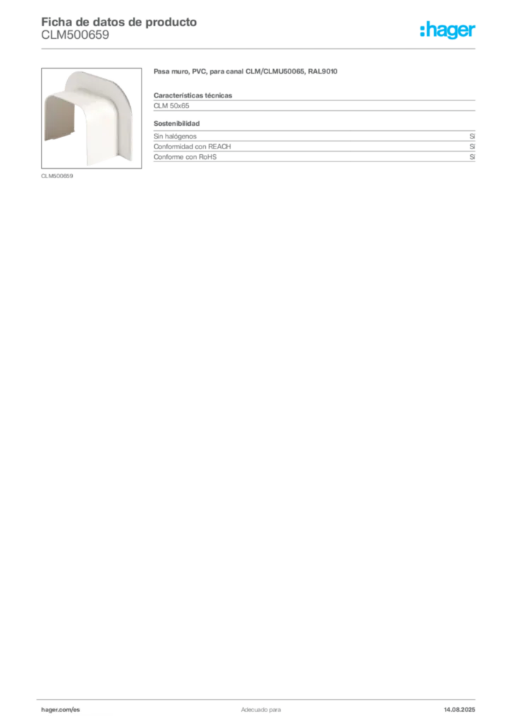 Imagen Hager Ficha de datos de producto CLM500659 | Hager España